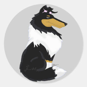Tri-colour Rough Collie Cartoon Sticker