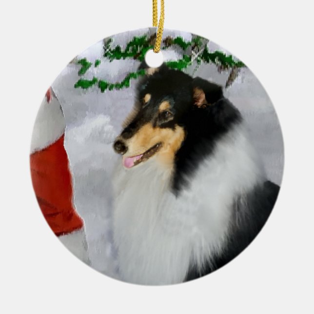 Tri Colour Rough Collie Christmas Gifts Ornament (Front)