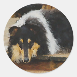 Tri-Colour Rough Collie Gifts Classic Round Sticker