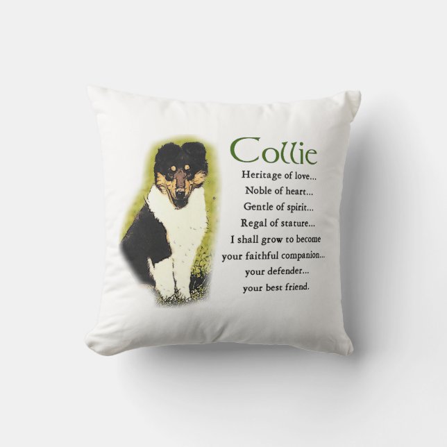 Tri Colour Rough Collie Puppy Cushion (Front)