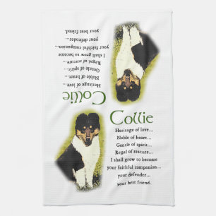Tri Colour Rough Collie Puppy Tea Towel