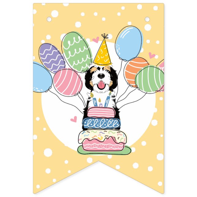 Tri Colour Sheepadoodle Dog Birthday Party Bunting (Seventh Flag)