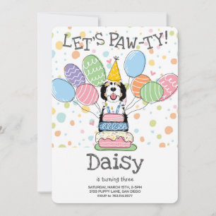 Tri Colour Sheepadoodle Dog Birthday Party Invitation