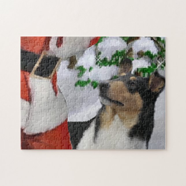 Tri Colour Smooth Collie With Santa Christmas  Jigsaw Puzzle (Horizontal)