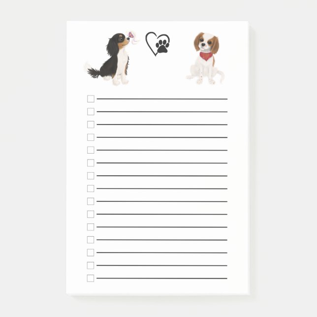 Tri Coloured and Blenheim Cavalier Puppies Post-it Notes (Front)
