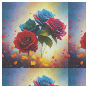 Tri Coloured Bunch Of Roses, Fabric