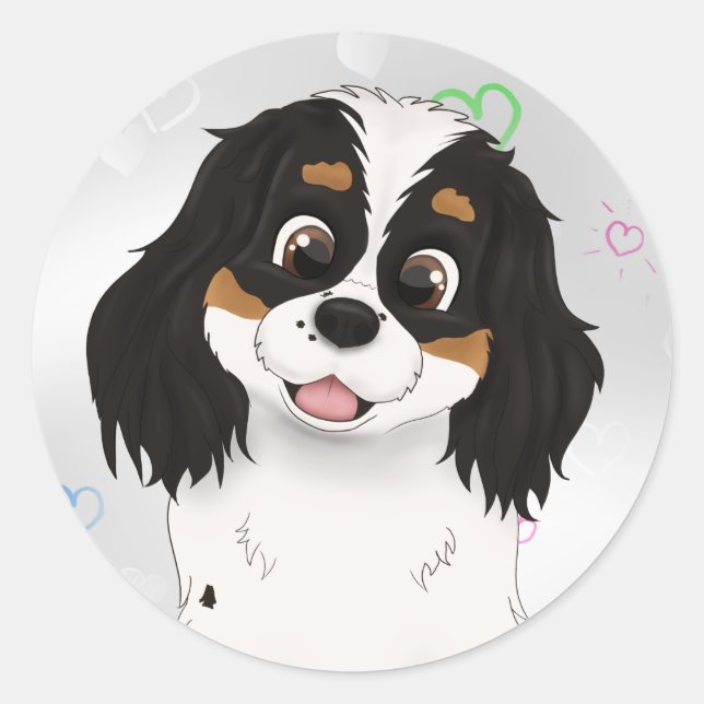 Tri Coloured Cavalier King Charles Spaniel    Classic Round Sticker (Front)