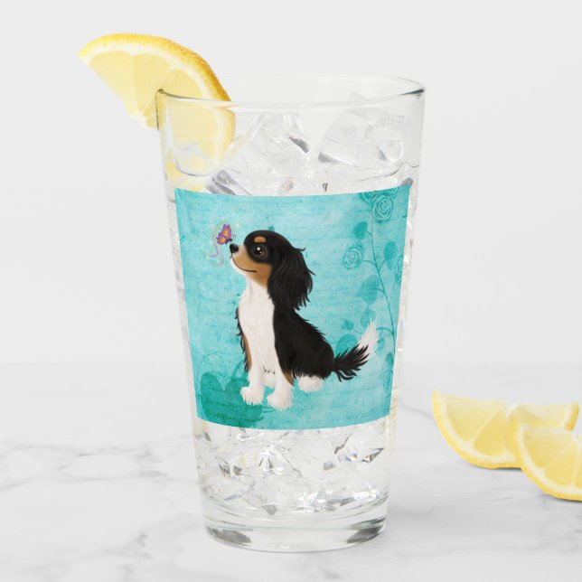 Tri Coloured Cavalier King Charles Spaniel Glass (Front Ice)