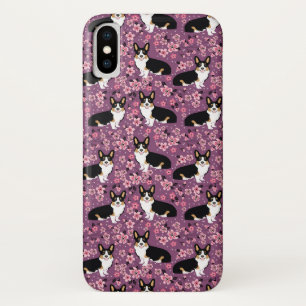 Tri Coloured Corgi Cherry Blossoms - purple Case-Mate iPhone Case