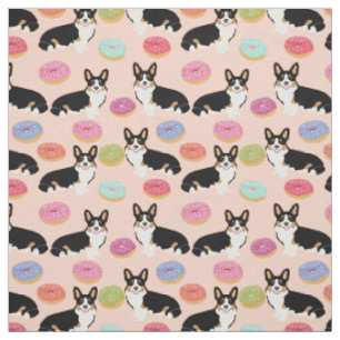 Tri coloured corgi doughnuts fabric - cute corgis