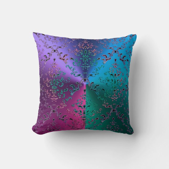 Tri-Coloured Damask Metallic Lace Pillow (Front)