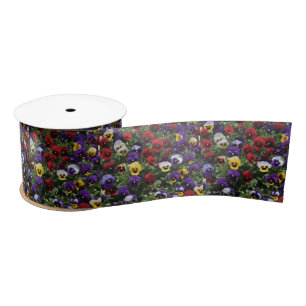 Tri Coloured Pansy Field, Satin Ribbon