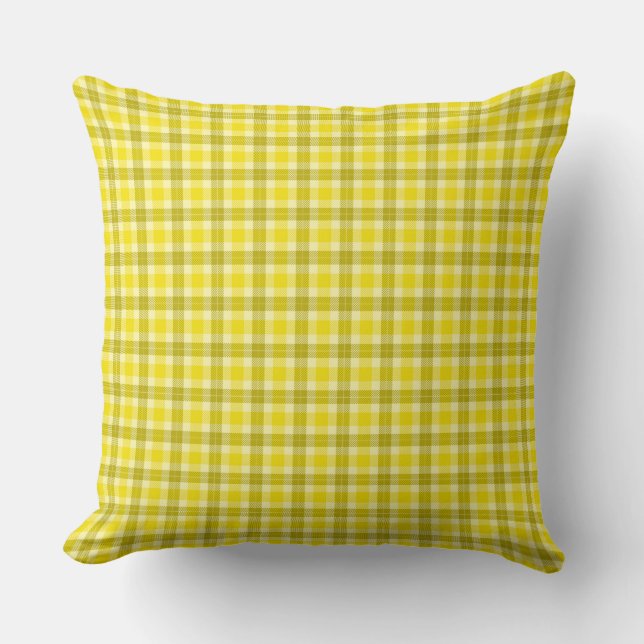 Tri-coloured Yellow Tartan Plaid Cushion (Front)