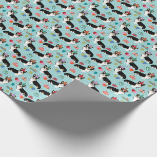 Tri Corgi Birthday Blue Wrapping Paper