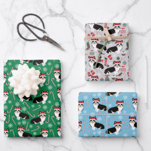 Tri Corgi Christmas Holiday Wrapping Paper Sheet