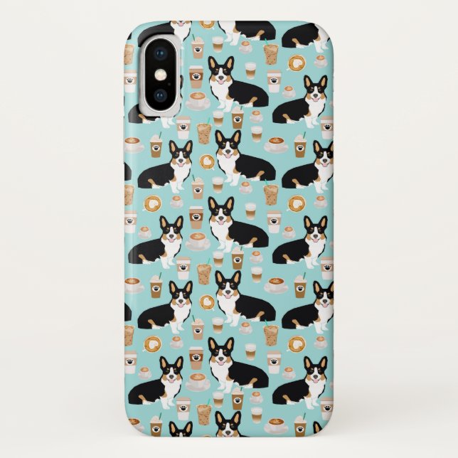 Tri Corgi Coffee - blue Case-Mate iPhone Case (Back)