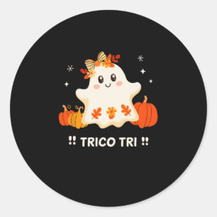 Tri Cute Halloween Spooky Mexican Ghost Spanglish  Classic Round Sticker