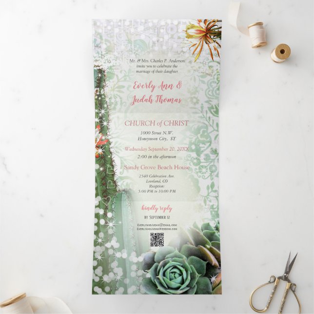 Tri-fold All In One Cactus Wedding Invitation (Inside)