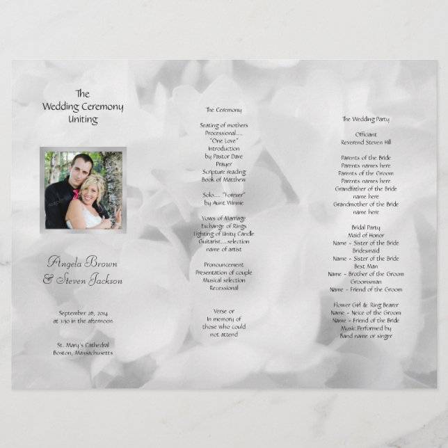 Tri-fold Black and White Photo Wedding Program (Front)