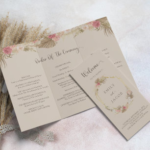 Tri-fold boho floral wedding program Flyer