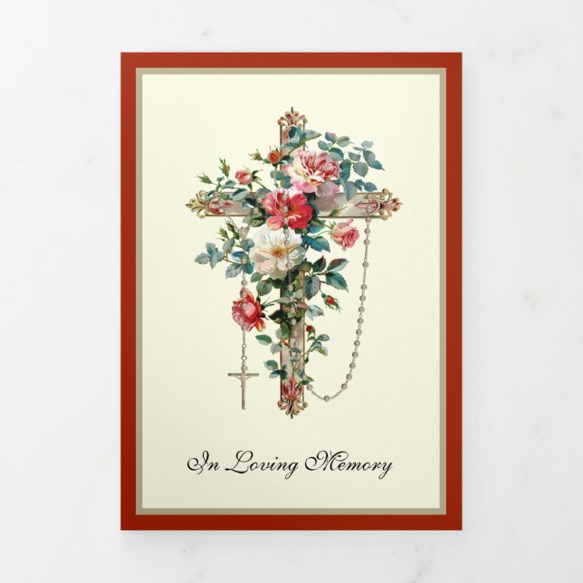 Tri-fold Catholic Cross Rosary Funeral Memorial (Cover)