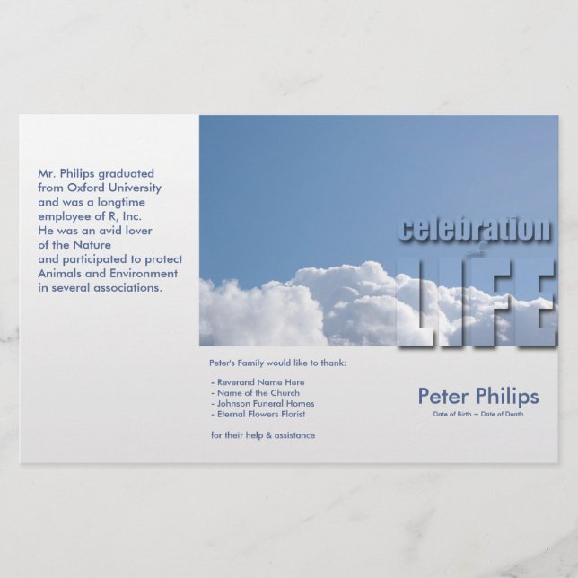 Tri-Fold Funeral Memorial Service Program Flyers (Front)