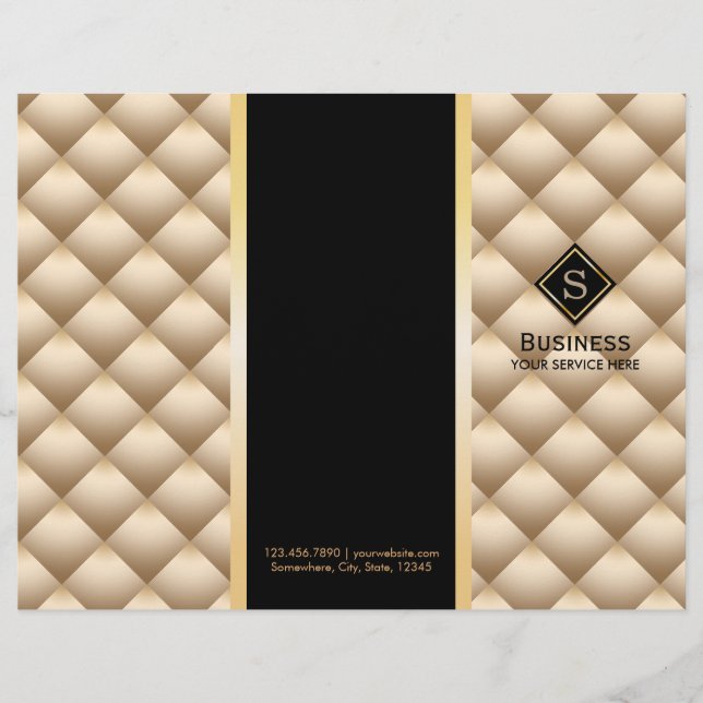 Tri-Fold Gold Quilted Monogram Modern Brochures (Front)