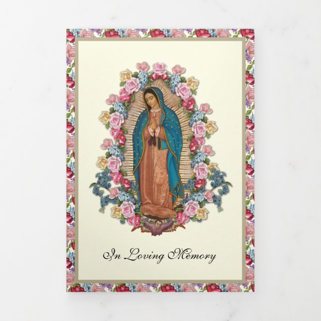 Tri-fold Guadalupe Roses Catholic Funeral Memorial Card (Cover)