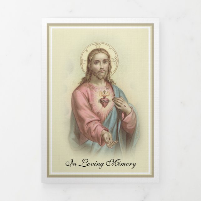 Tri-fold Heart of Jesus Catholic Funeral Memorial (Cover)