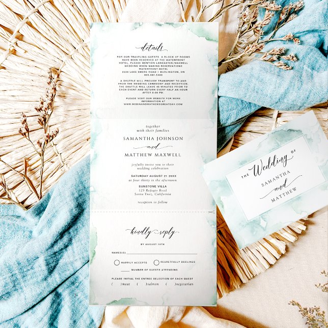 Tri-Fold Invitation with RSVP Watercolor Wedding (Creator Uploaded)