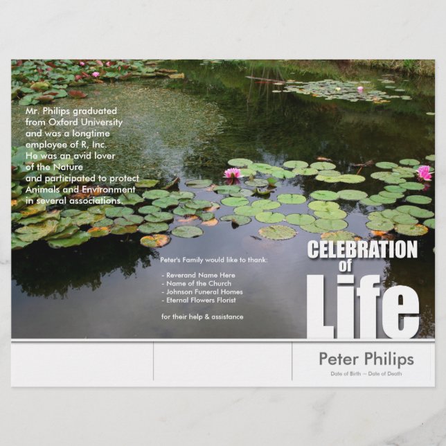 Tri-Fold Lotus Memorial Service Program Flyers (Front)