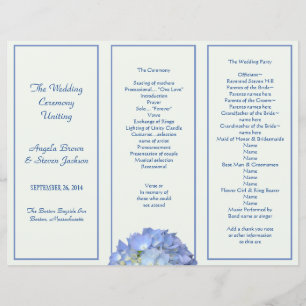 Tri-fold Pale Green Blue Hydrangea Wedding Program