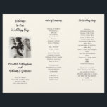 Tri-fold Photo Wedding Ceremony Program Template<br><div class="desc">Ecru coloured, tri-fold wedding ceremony program with photo template which will show on the front. Fold this 8.5 x 11 inches paper into thirds, accordion like, and fill in three sections with the "order of the ceremony" and list the "wedding party" members. Also add "in memory of" and / or...</div>
