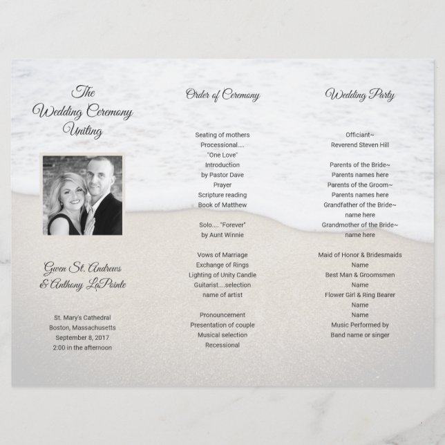 Tri-fold Sea Coast Wedding Program Photo Template (Front)