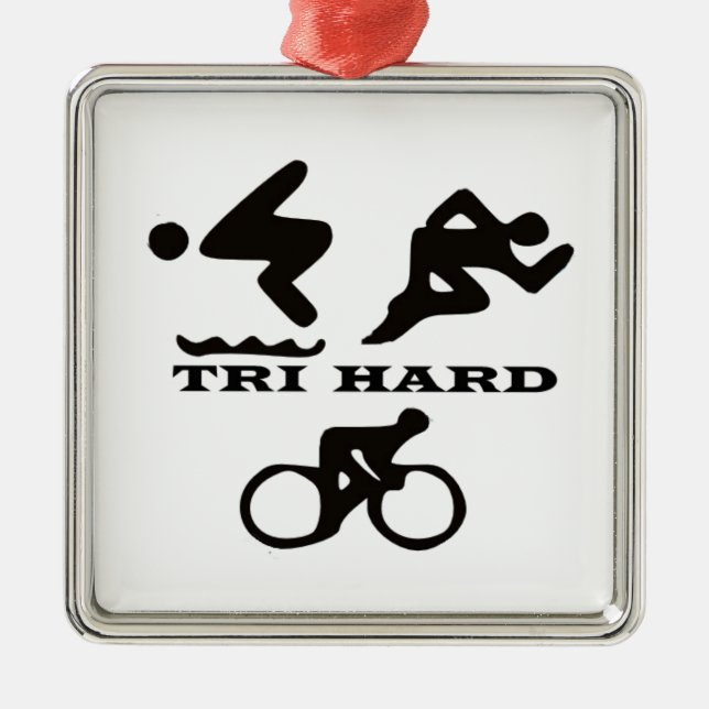Tri Hard Triathlon Gifts Clothing and Accessories Metal Tree Decoration (Front)