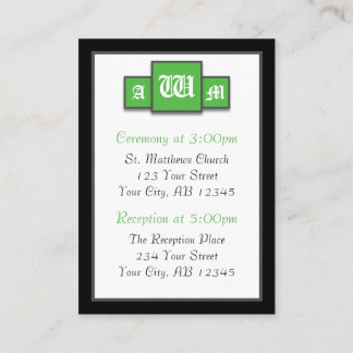 Tri-Monogram Green Modern Guest Reference Cards