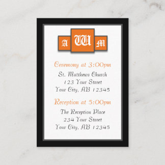 Tri-Monogram Orange Modern Guest Reference Cards