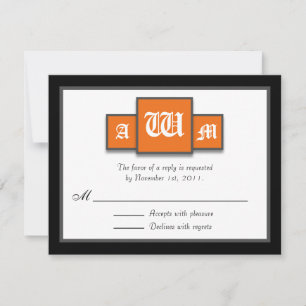 Tri-Monogram Orange Modern Reply / RSVP Cards