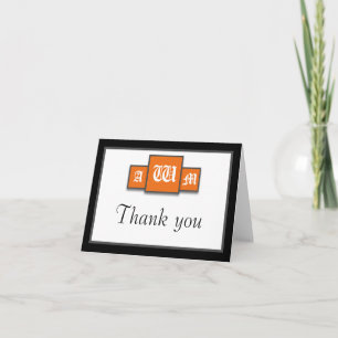 Tri-Monogram Orange Modern Thank You Notecards