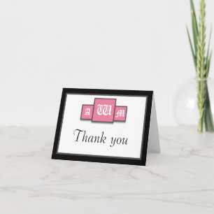 Tri-Monogram Pink Modern Thank You Notecards