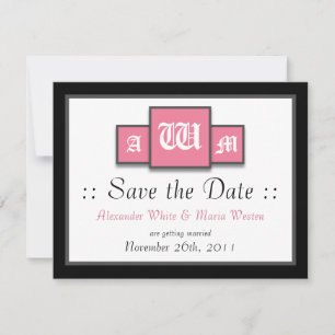 Tri-Monogram Pink Modern Wedding Save the Dates Invitation