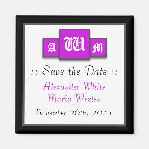 Tri-Monogram Purple Modern Save the Date Magnets