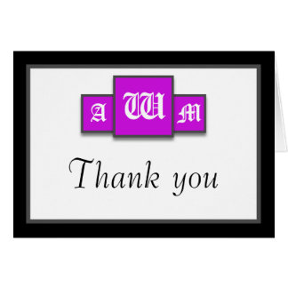 Tri-Monogram Purple Modern Thank You Notecards