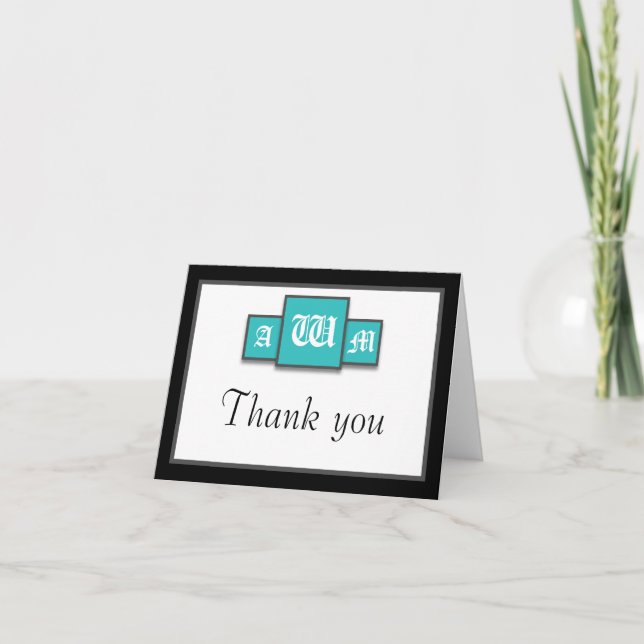 Tri-Monogram Teal Modern Thank You Notecards (Front)