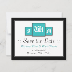 Tri-Monogram Teal Modern Wedding Save the Dates Invitation