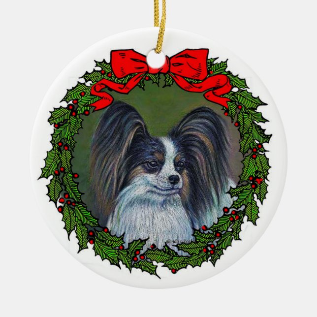 Tri Papillon Drawing by Glenda S. Harlan Ceramic Tree Decoration (Front)