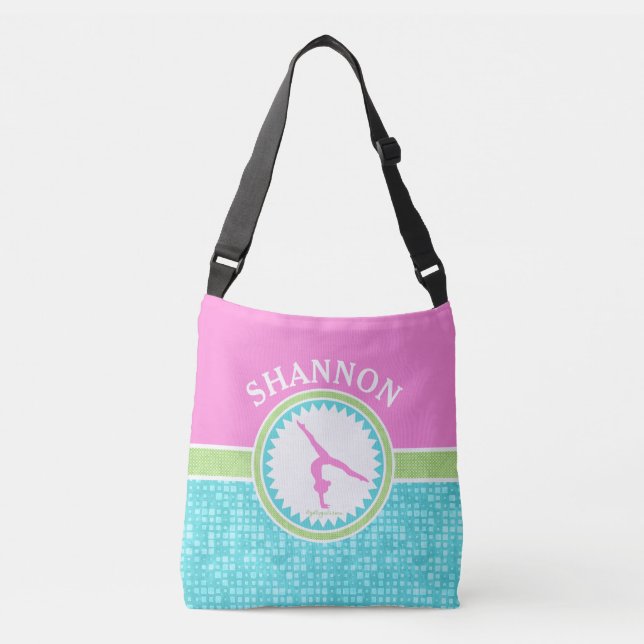 Tri-Pastel Colour Gymnastics With Aqua Tile Crossbody Bag (Front)