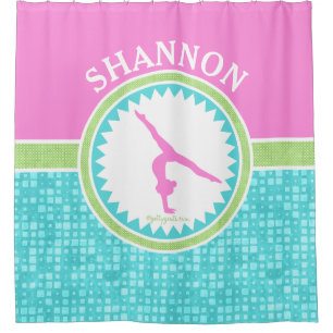 Tri-Pastel Colour Gymnastics With Aqua Tile Shower Curtain