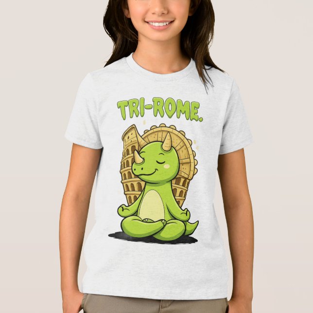 Tri-Rome Zen Triceratops: Cute Dinosaur Yoga at th Tri-Blend Shirt (Front)