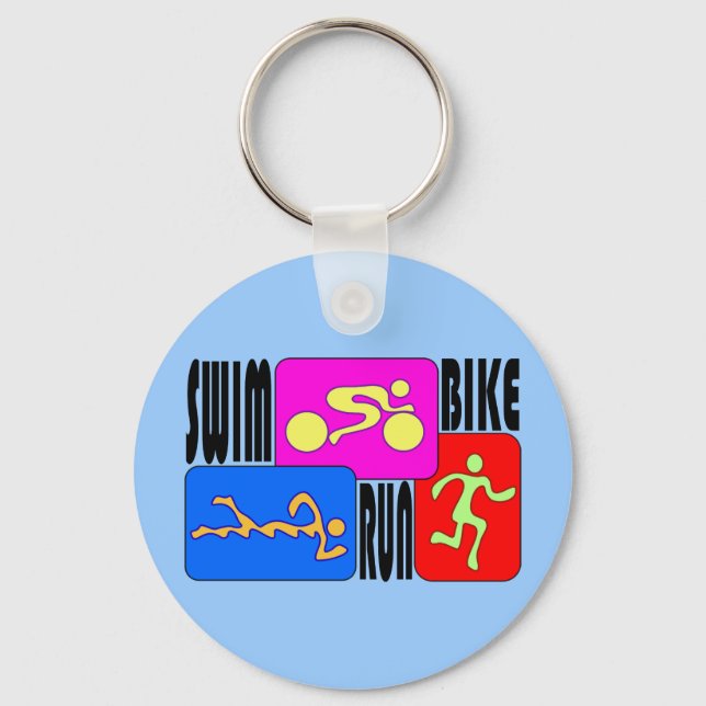 TRI Triathlon Swim Bike Run BRIGHT Square Design Key Ring (Front)
